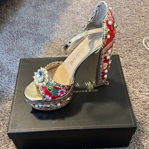 Azalea Wang Red and Gold Embellished Heels